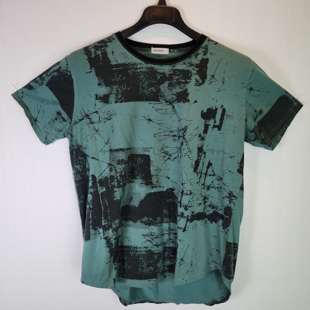 Kliegou Abstract Graphic T Shirt Teal Green Black Streetwear Mens Large